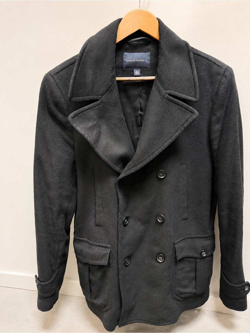 Banana Republic Men's Black Double-Breasted Wool Peacoat